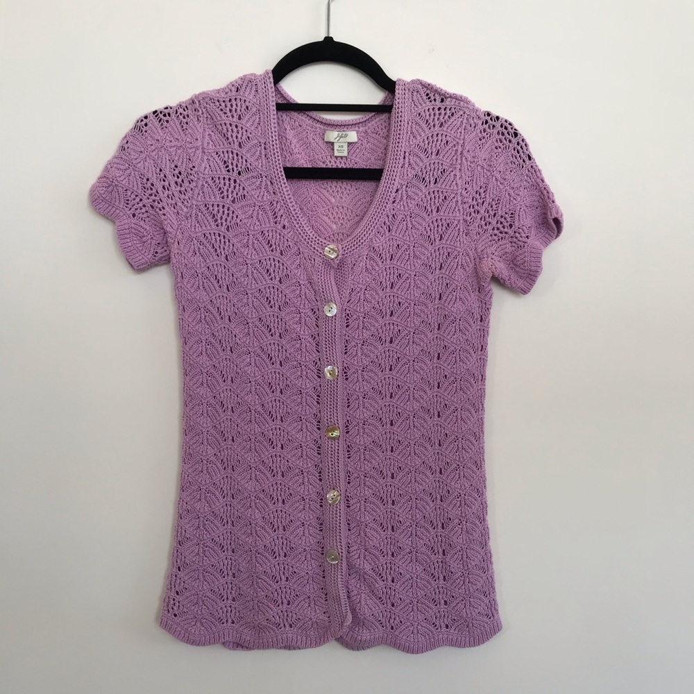 J.Jill Purple Crochet Knit Sweater Top